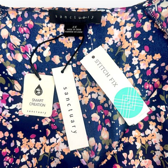 Sanctuary Stitch Fix Johanna Wrap Dress Size 2X NWT Navy Pink Multi Floral Print - Picture 6 of 12